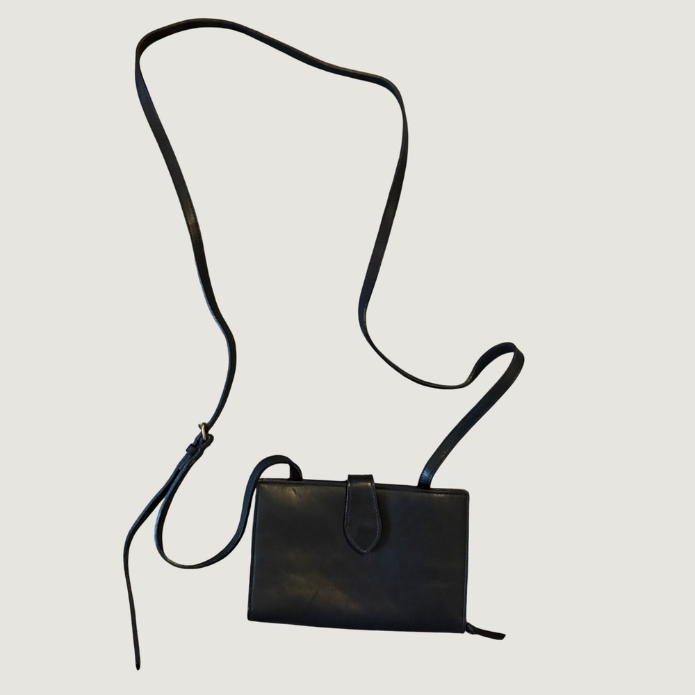 Banana Republic Crossbody Wallet Bag Small Leather Minimalist Black Vintage